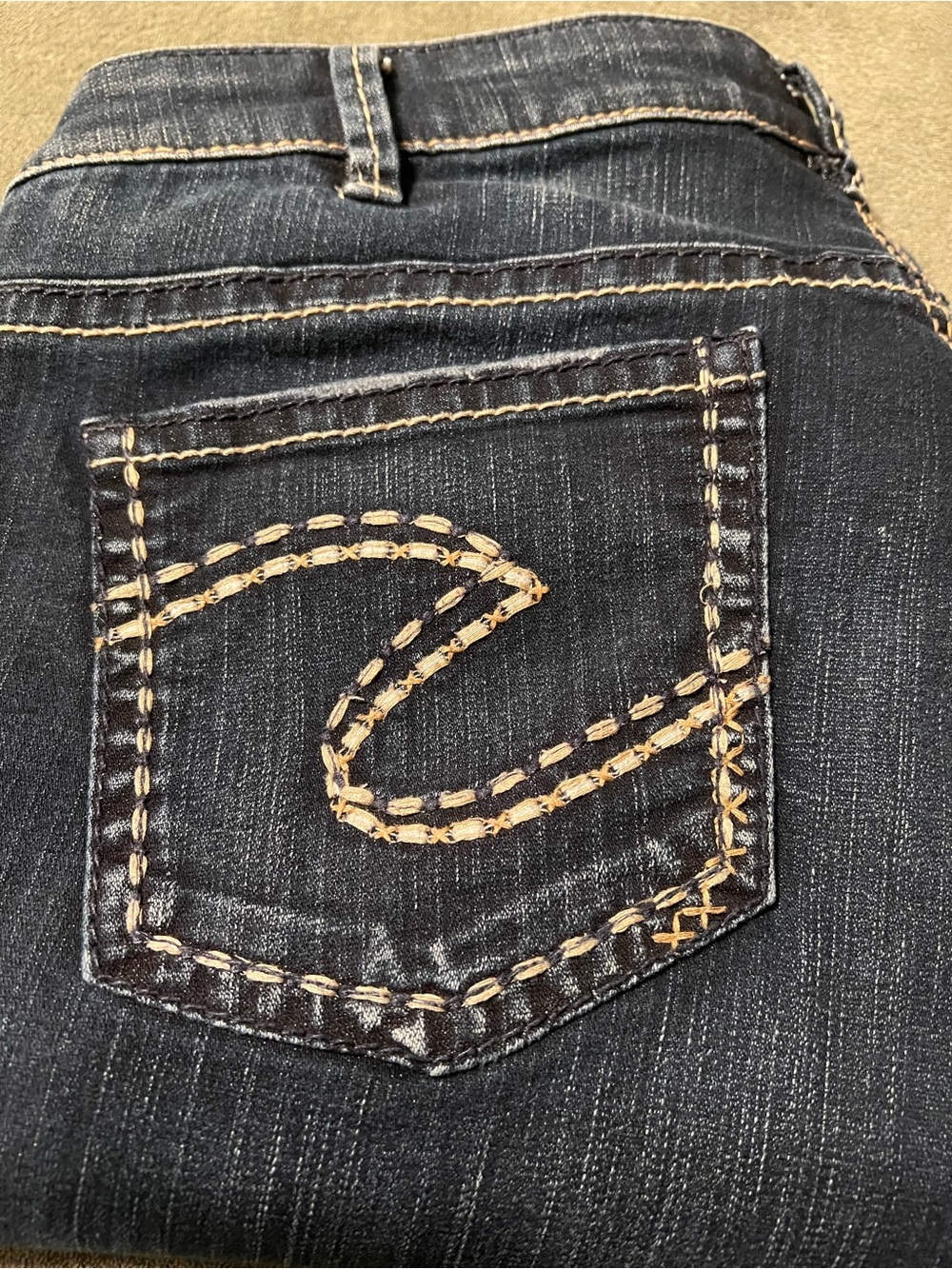 Silver Jeans Dark Indigo Bootcut Jeans with Tan Accent Stitching
